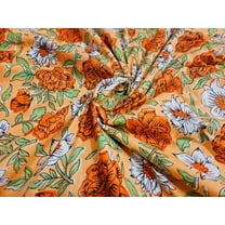 Indian Orange Cotton Fabric 5 Yard Floral Print Running Hand Block By Yard Craft