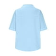 thumbnail image 6 of Cotton Linen For Women Collared Button-Up Shirts Short Sleeve Blouses Plain Basic Tunic Top Loose Fitted Shirts Elegant Bussiness Work Clothes With Pocket Summer, 6 of 7