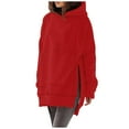 thumbnail image 2 of Womens Oversized Hoodie Size Split Hem Long Sleeve Hooded Sweatshirts Baggy Loose Plain Pullover Sweater Tops (Large, Red), 2 of 6