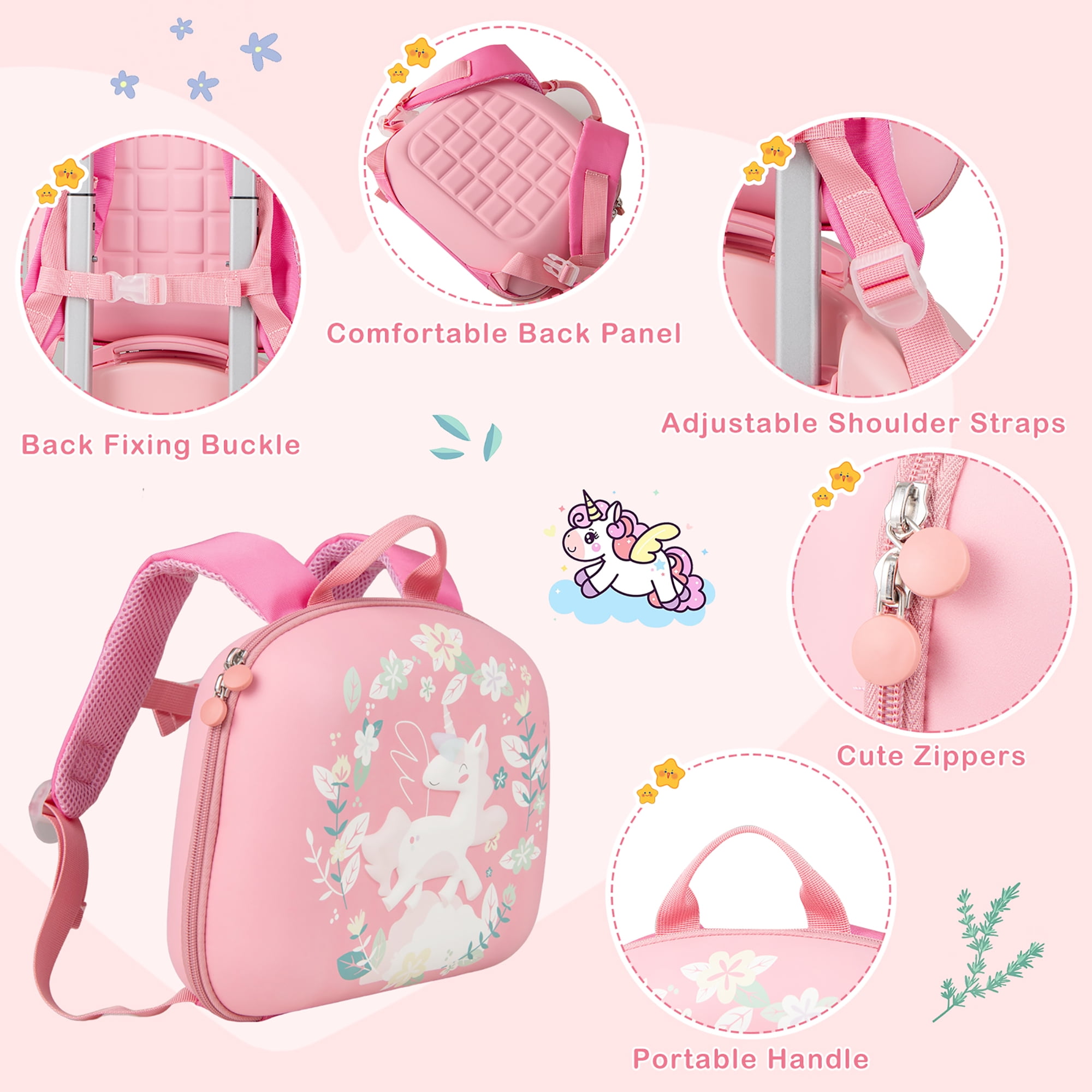 Gymax 4-Piece Kid's Luggage Set w/ 14'' Carry-on Hardside Spinner Toddler Luggage Pink