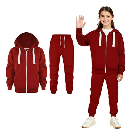 Teens Boys Girls Active Sweatsuit 2PC Long Sleeve Red Zip Up Sweatshirt Leggings Pants Winter Clothes 11-12 Years Boy Clothes