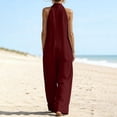 thumbnail image 7 of Beach Vacation Jumpsuits for Women Halter Neck Sleeveless Linen Rompers Summer Travel Wide Leg Jumpsuit Wine, 3XL, 7 of 7