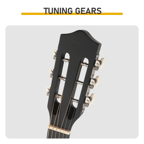 30in Round Acoustic Guitar with Picks, Strings, Capo, Case, Tuner, and Strap (Matte Black)