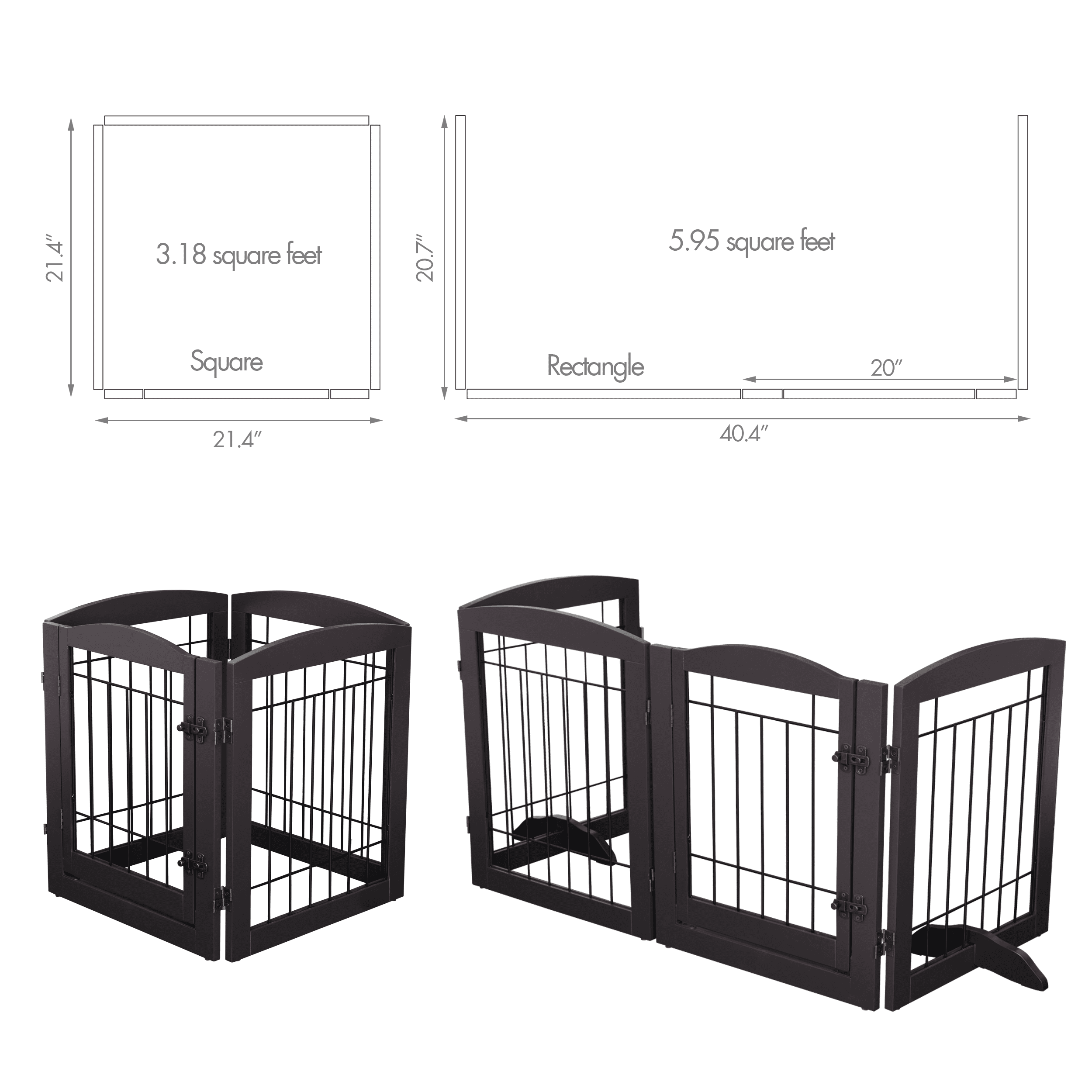 STAROUS Esspresso Freestanding Dog Gate with Walk-Through Door: Secure Indoor Barrier - 80" Wide, 24" Height, 4 Panels