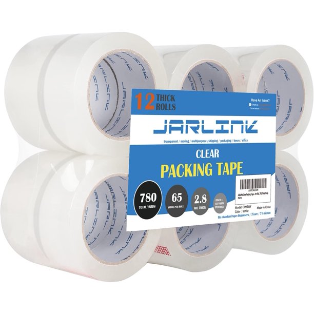 JARLINK Clear Packing Tape (12 Rolls), Heavy Duty Packaging Tape for  Packaging Moving Sealing, 2.7mil Thick, 1.88 inches Wide, 60 Yards Per  Roll, 720 Total Yards 12 Rolls (2.7mil / 60 yd) 