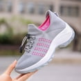 thumbnail image 4 of Women's Knit Slip On Walking Shoes, Lightweight Platform Sneakers with Bungee Laces, 4 of 7