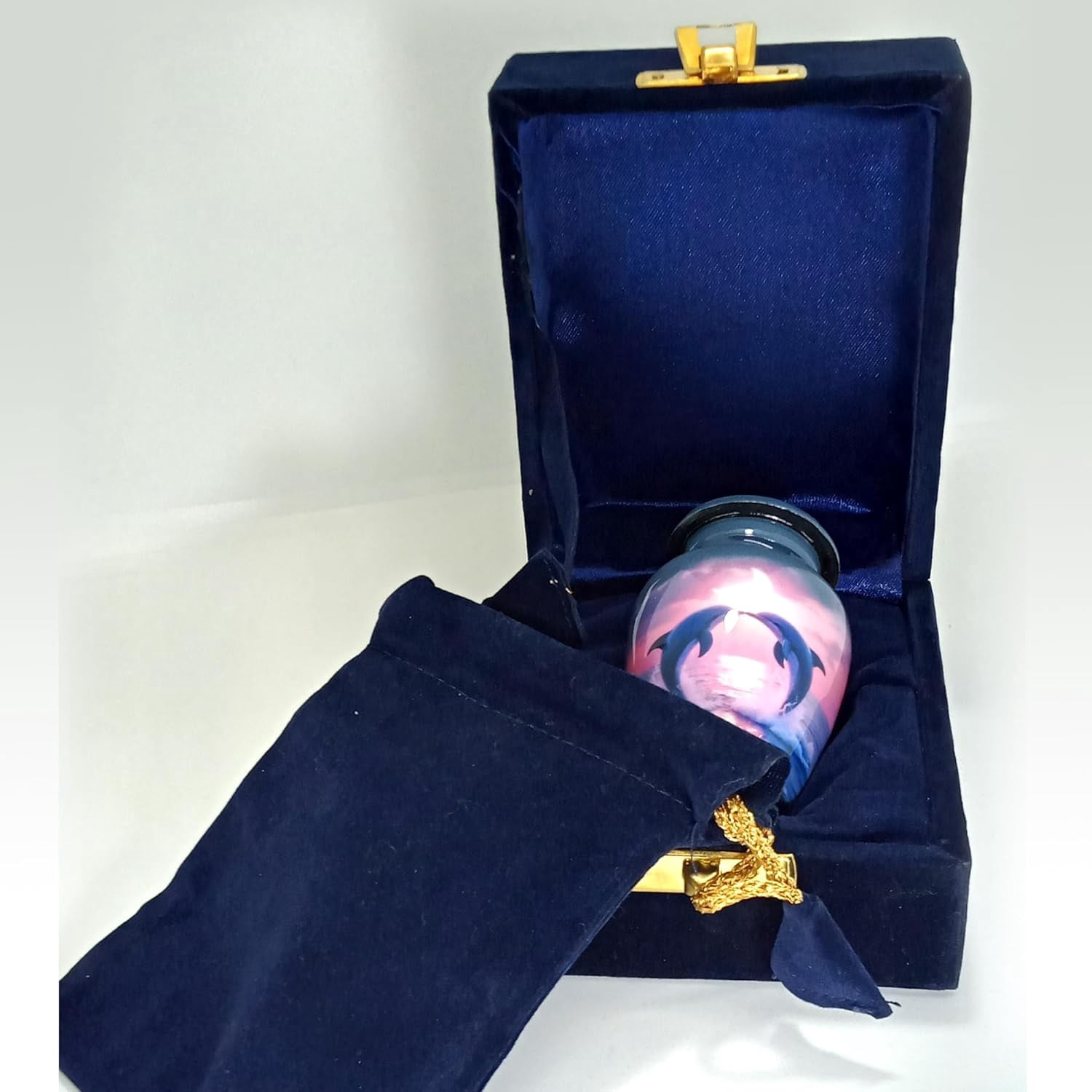 UR Keepsake Urn –Two Beautiful Playing Dolphins Making a Heart Keepsake Cremation Urn for Human Ashes with Velvet Box & Velvet Bag-Mini Keepsake Urn - Affordable Keepsake Urn (3 cu.in)