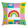thumbnail image 1 of Nursery Throw Pillow Cushion Cover, Squares Stitched Together Sewing Themed Cute Artwork Rainbow Sun Clouds Nature, Decorative Square Accent Pillow Case, 18 X 18 Inches, Multicolor, by Ambesonne, 1 of 2