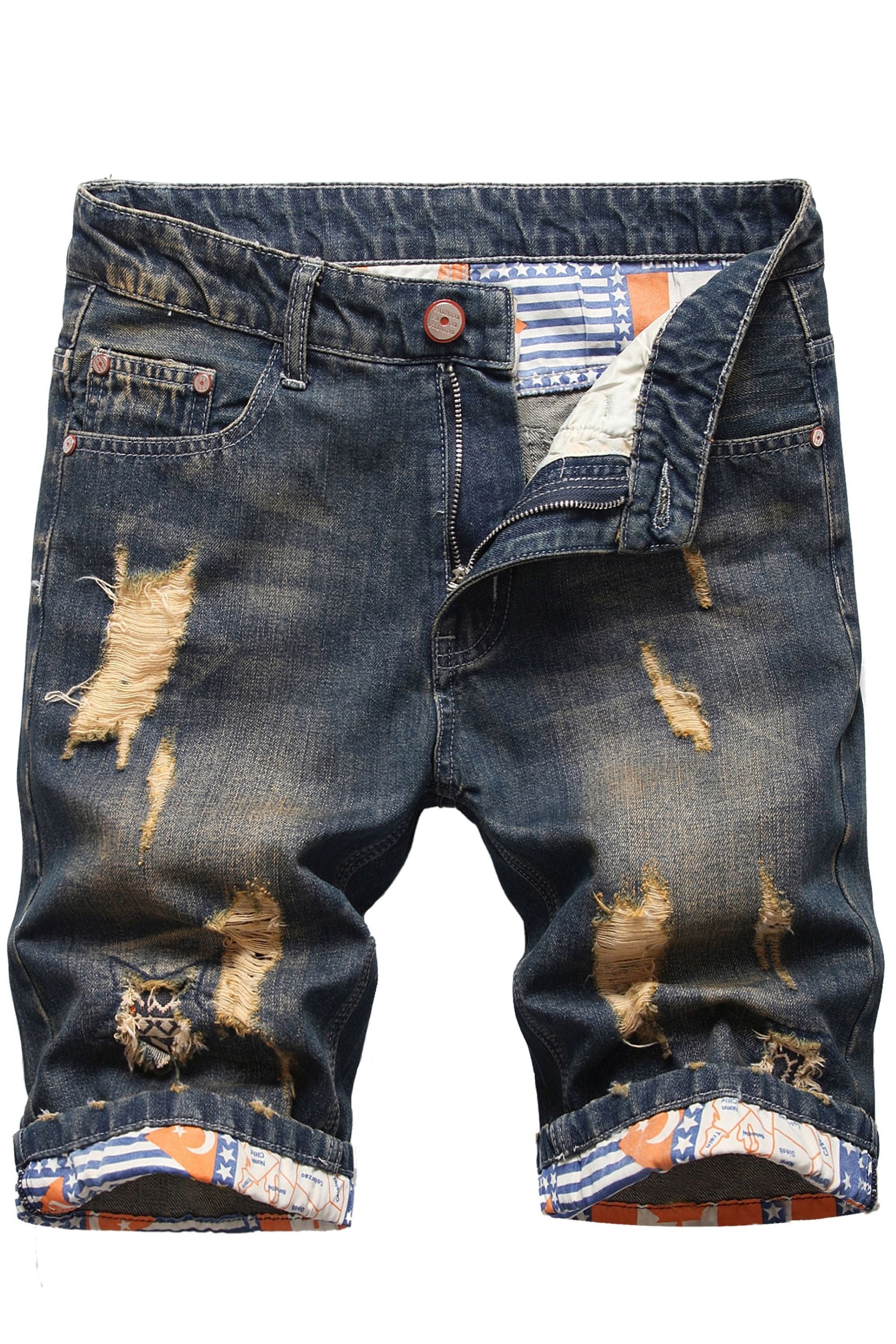 Ginsiom Mens Jean Shorts Ripped Distressed Slim Fit Rolled Denim Shorts