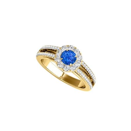 Design Shank Ring - Sapphire CZ Halo Split Shank Design Ring 1.50 CT TGW