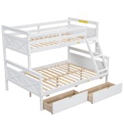 Euroco Wood Twin over Full Bunk Bed with Drawers, White