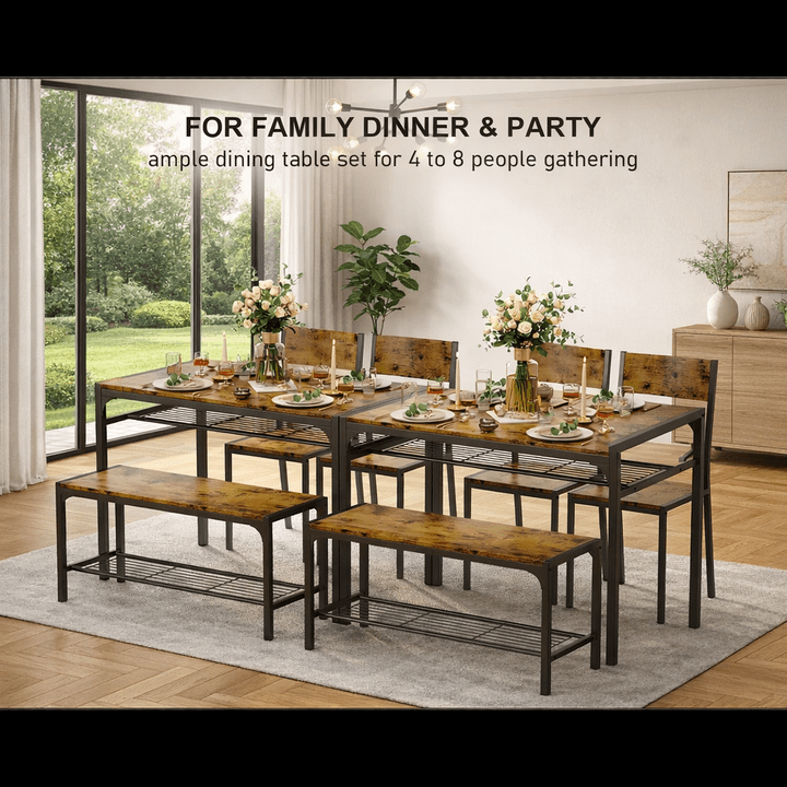 4-Piece Dining Table Set for 4, Kitchen Table with 2 Chairs & Bench, Compact Furniture for Small Space & Apartment Natural wood