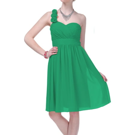 Faship Womens One Shoulder Short Formal Dress Emerald -