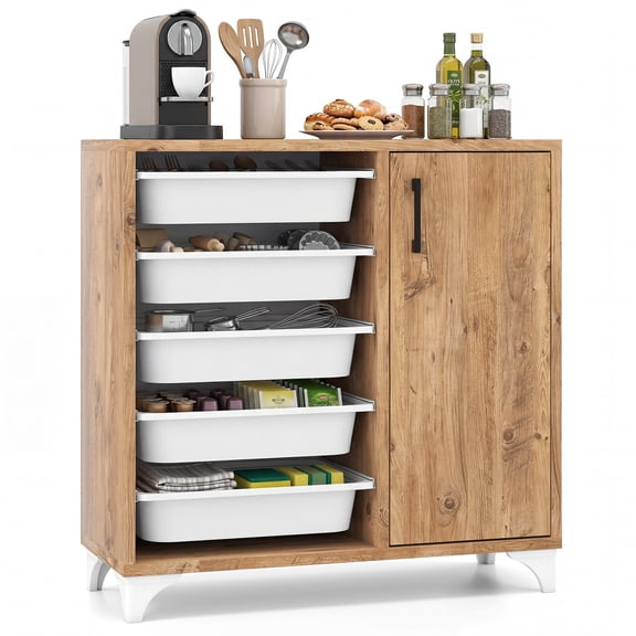 Gymax Buffet Cabinet Sideboard w/ Storage Coffee Bar Cabinet w/ 5 Removable Drawers