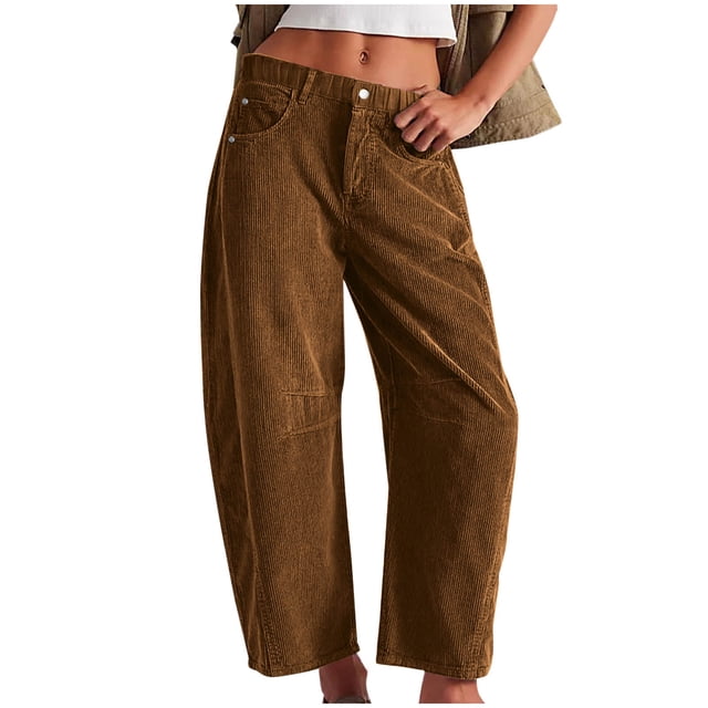 Chbgutlmr Womens Pants Mid Rise Elastic Waist Fall Straight Leg Button Loose Lounge Trousers with Pockets