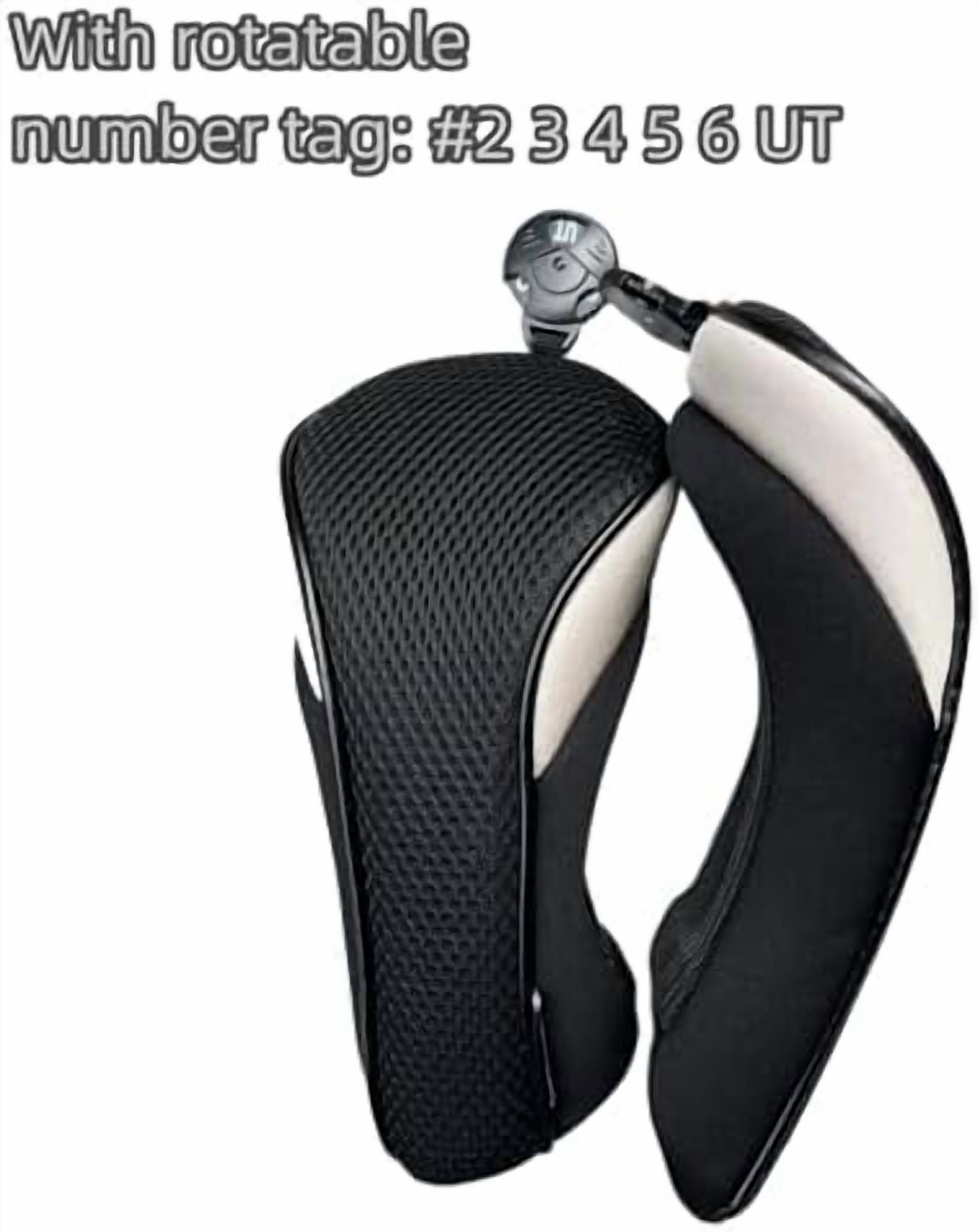 2pcs Golf Hybrid Headcover Set Hybrid Head Covers, Black Golf Club Covers for Hybrids, Meshy Rescue Covers with Rotatable ID Tag #2 3 4 5 6 Ut