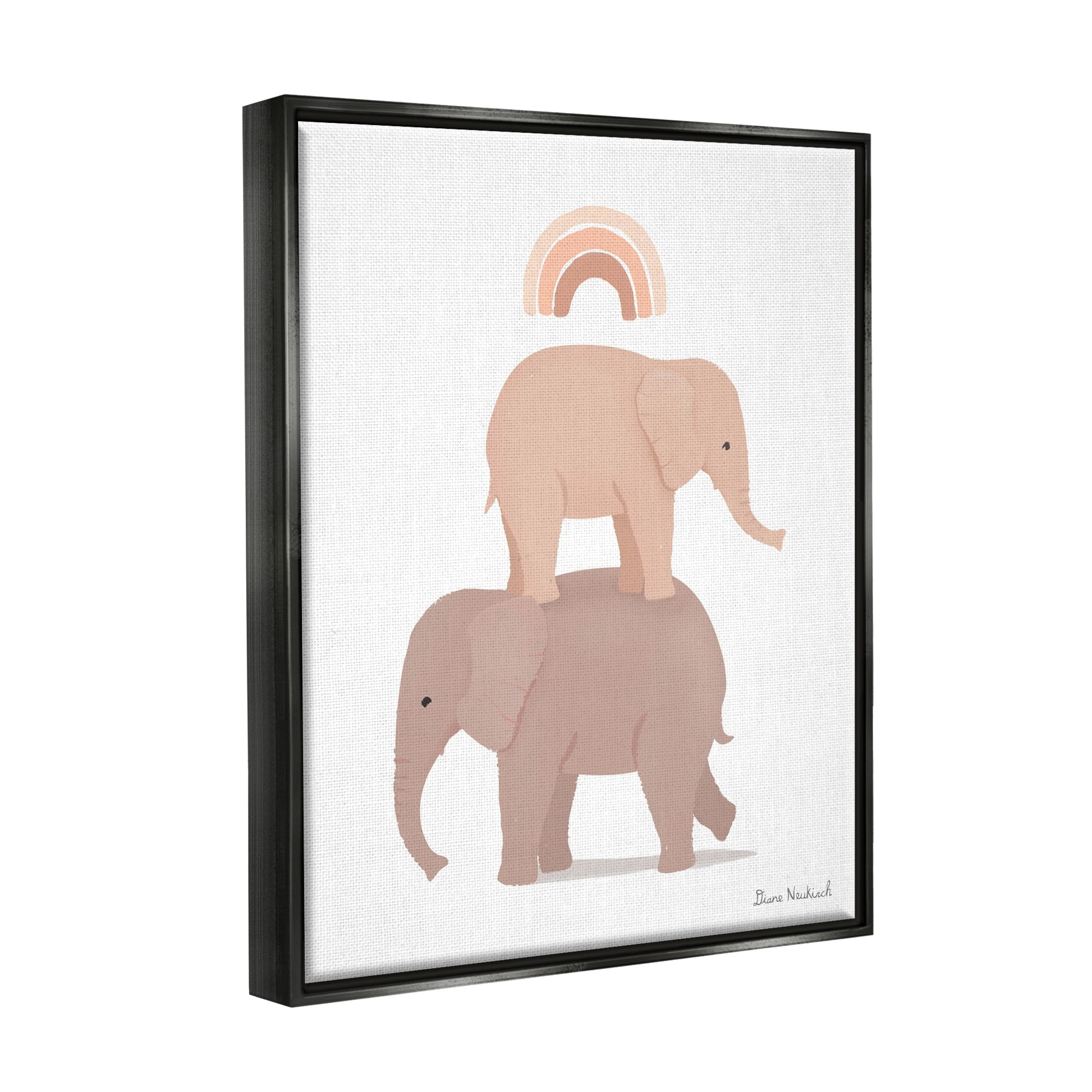Stupell Industries Two Elephants Standing Under Rainbow Neutral Tones Graphic Art Jet Black Floating Framed Canvas Print Wall Art, Design by Diane Neukirch