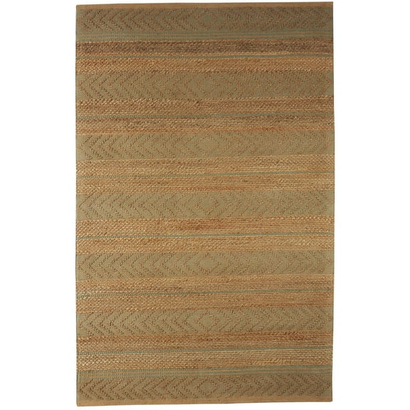 Laddha Home Designs 5' x 7.75' Green and Tan Geometric Handwoven Rectangular Area Throw Rug