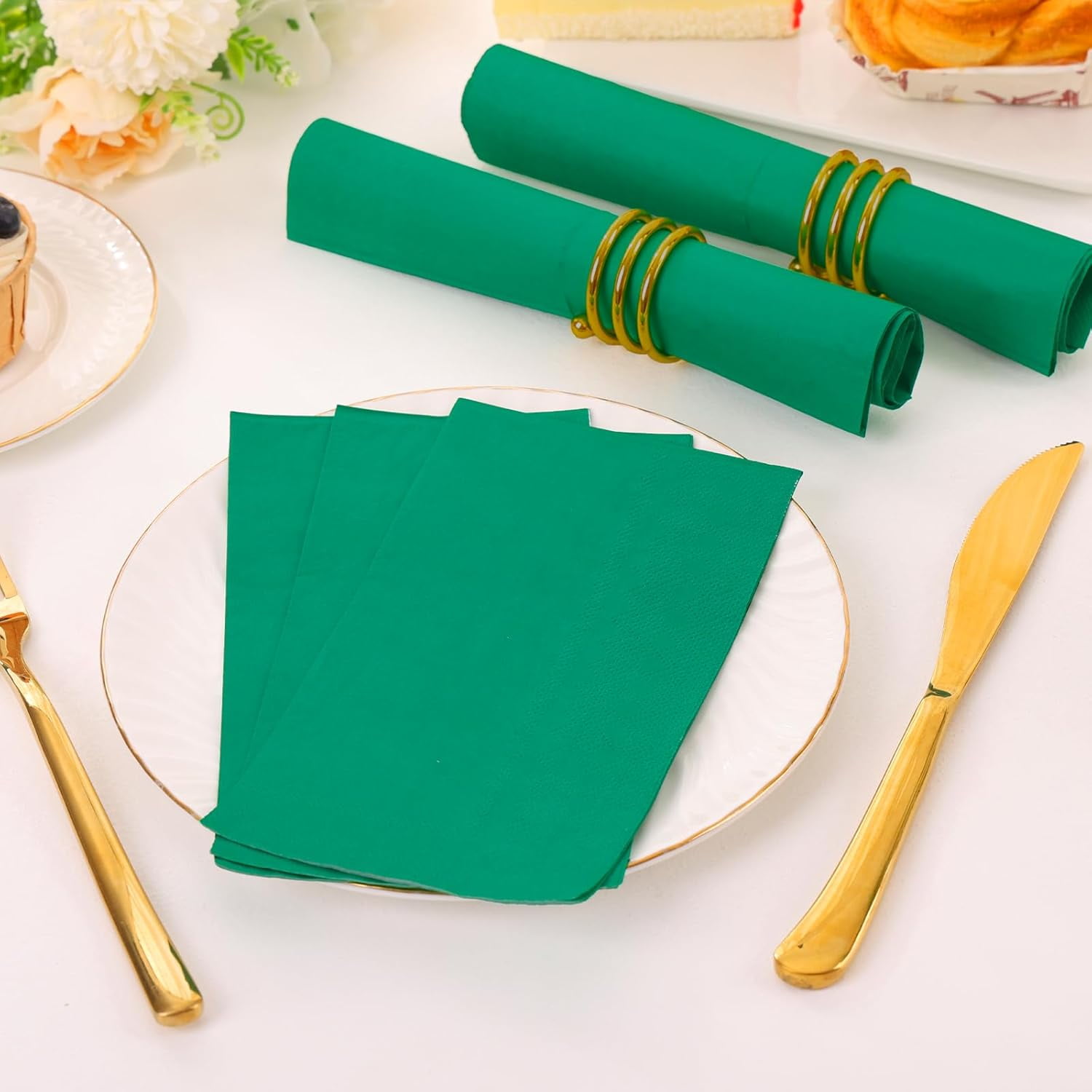 100 Pcs Green Paper Napkins Disposable - Green Guest Dinner Napkins for Bathroom Wedding Birthday Anniversary St. Patrick's Day Party