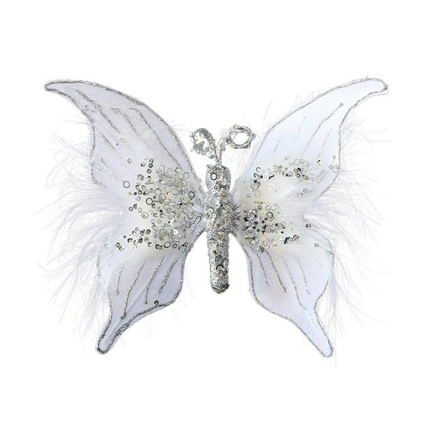 Mariposa artificial decorativa, decoración navideña, accesorio fotográfico, ideal para las fiestas. Plata