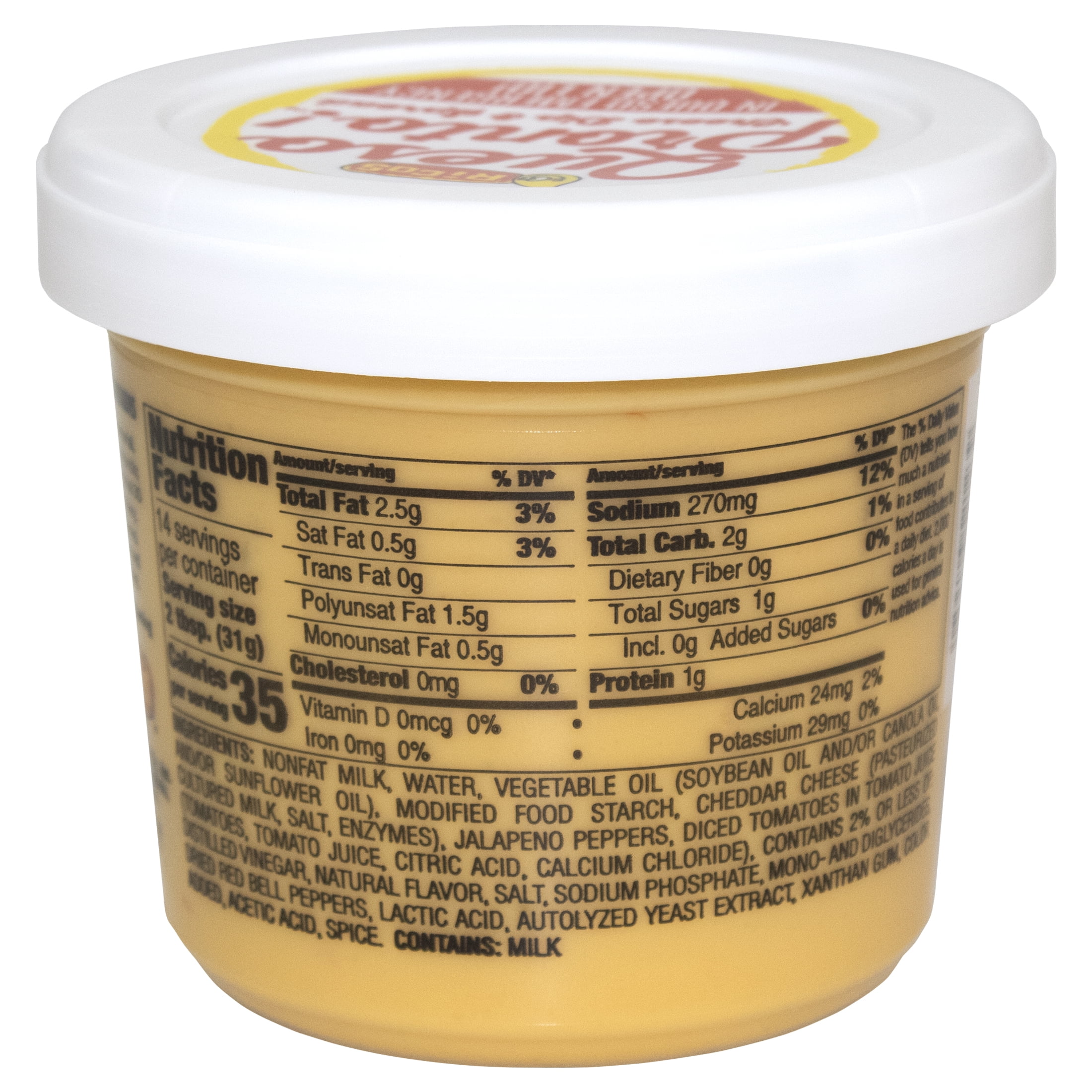 Ricos® Queso Pronto Medium Yellow Cheese Dip & Spread with Tomato and Jalapeno, 15 oz Tub, Shelf-Stable