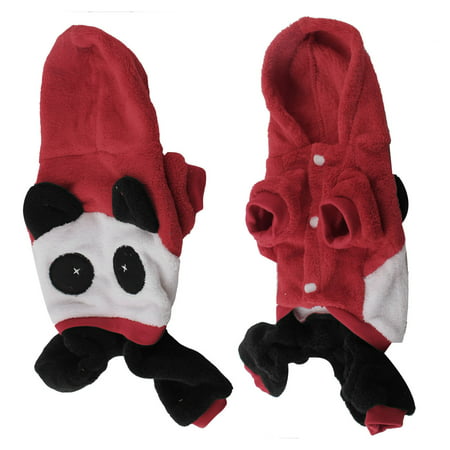 Unique Bargains Winter Plush Red White Press Stud Button Panda Design Pet Dog Junpsuit Costume L