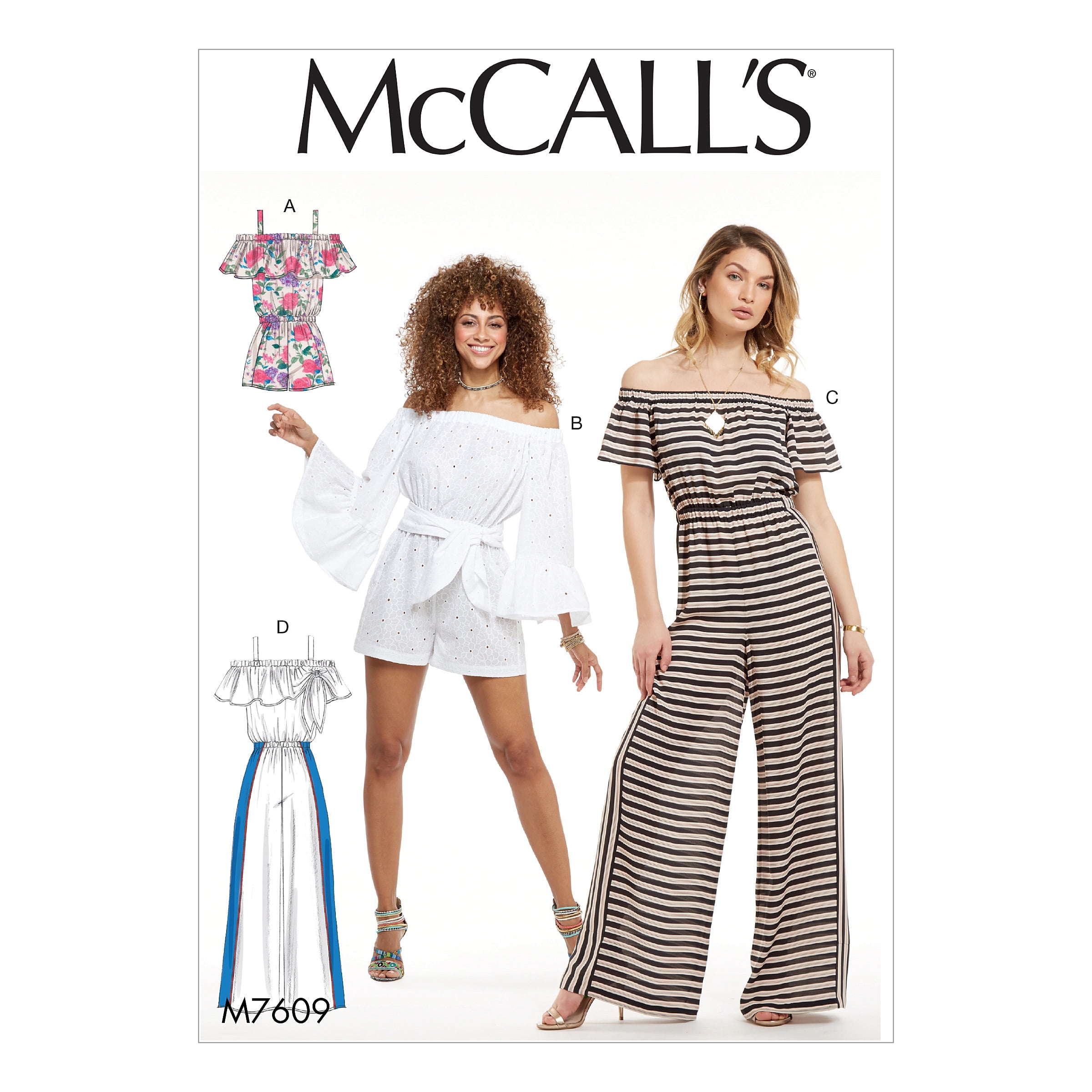 McCall's Sewing Pattern Misses' PullOn OfftheShoulder Rompers and