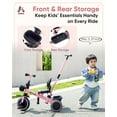 thumbnail image 4 of 2-in-1 Tricycle, Push Tricycle with Parent Steering Detachable Handle, 9-Stage Adjustable Handlebar, Toddler Trike with Safety Belt, Clutch Pedals & Dual Basket, 4 of 6
