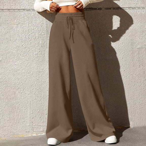 YTCAMLO Wide Leg Sweat Pants for Women Casual High Waisted Pajamas Pants Baggy Lounge Pants with Pockets Stretchy Workout Pants, Brown XXL