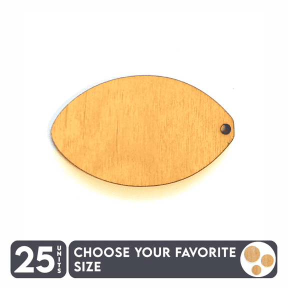 25 Units Wood Keychains Football Flat 3/16" Thick – Wood Color – (Size 2.5") Made in USA