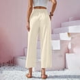 thumbnail image 5 of Palazzo Pants for Women 2026 Casual Cotton Linen Elastic High Waist Wide Straight Leg Flowy Cropped Pants with Pockets, 5 of 9