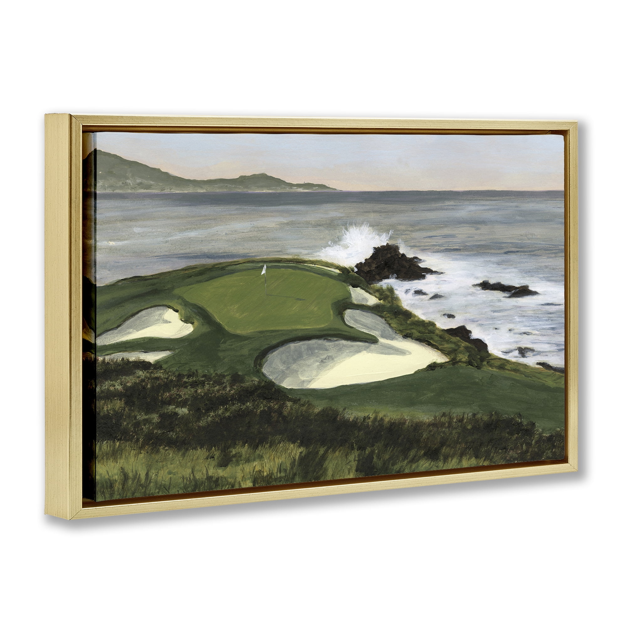 Stupell Industries Coastal Golf Course Landscape Painting Gold Floater Framed Art Print Wall Art, 31 x 21