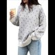 thumbnail image 1 of Suéter de Larga para Mujer, Suéteres Cortos de Gran Tamaño de Otoño, Tops de Punto con Cuello Redondo y Estampado de Velero Informal Gris L, 1 of 8