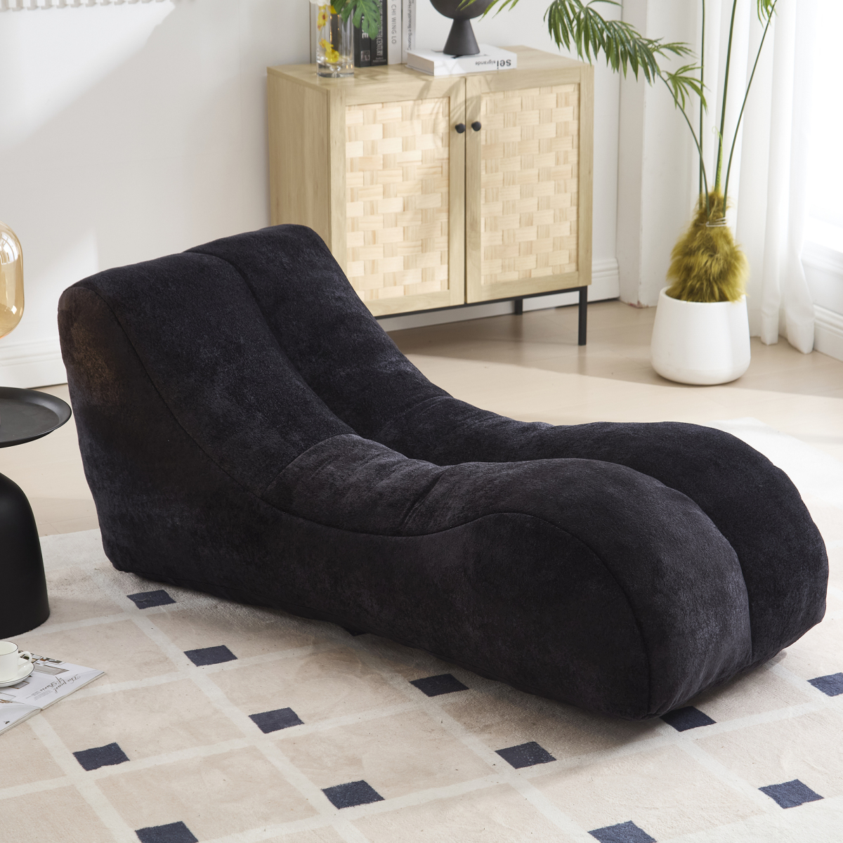 Creative Bean Bag Sofa Chair for Adults Filled with High-Quality Sponge, Plump and Elastic Fitting Body Curves, Gentle Support, for Gaming Reading Living Room Bedroom, Black