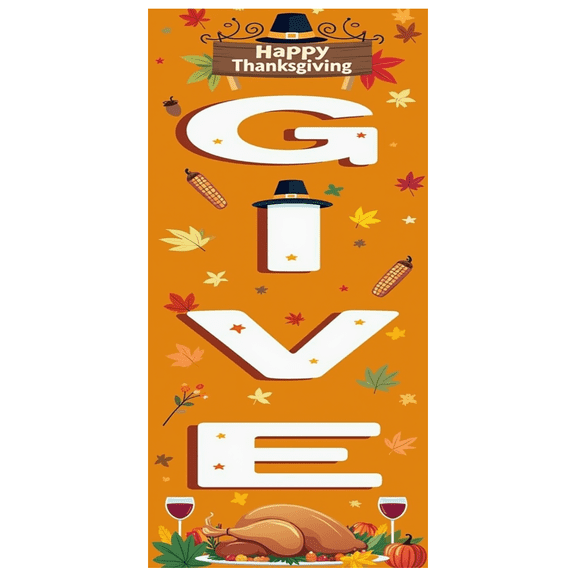 Decorative Design Happy Thanksgiving Banner Autumn Leaves Turkey Dinner for Thanksgiving Dinner Family Gathering Harvest Festival
