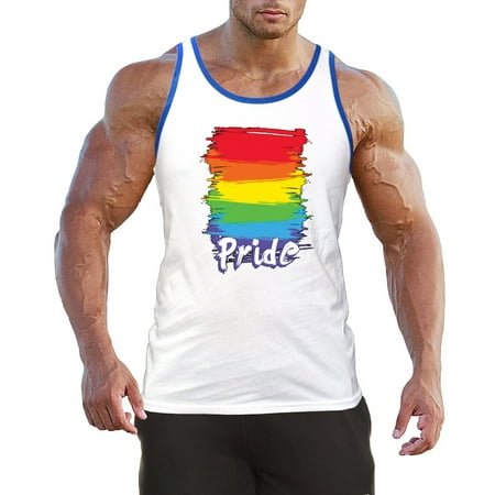 Rainbow White Tank - Men's Rainbow Pride C3 Blue Trim White Tank Top X-Large White