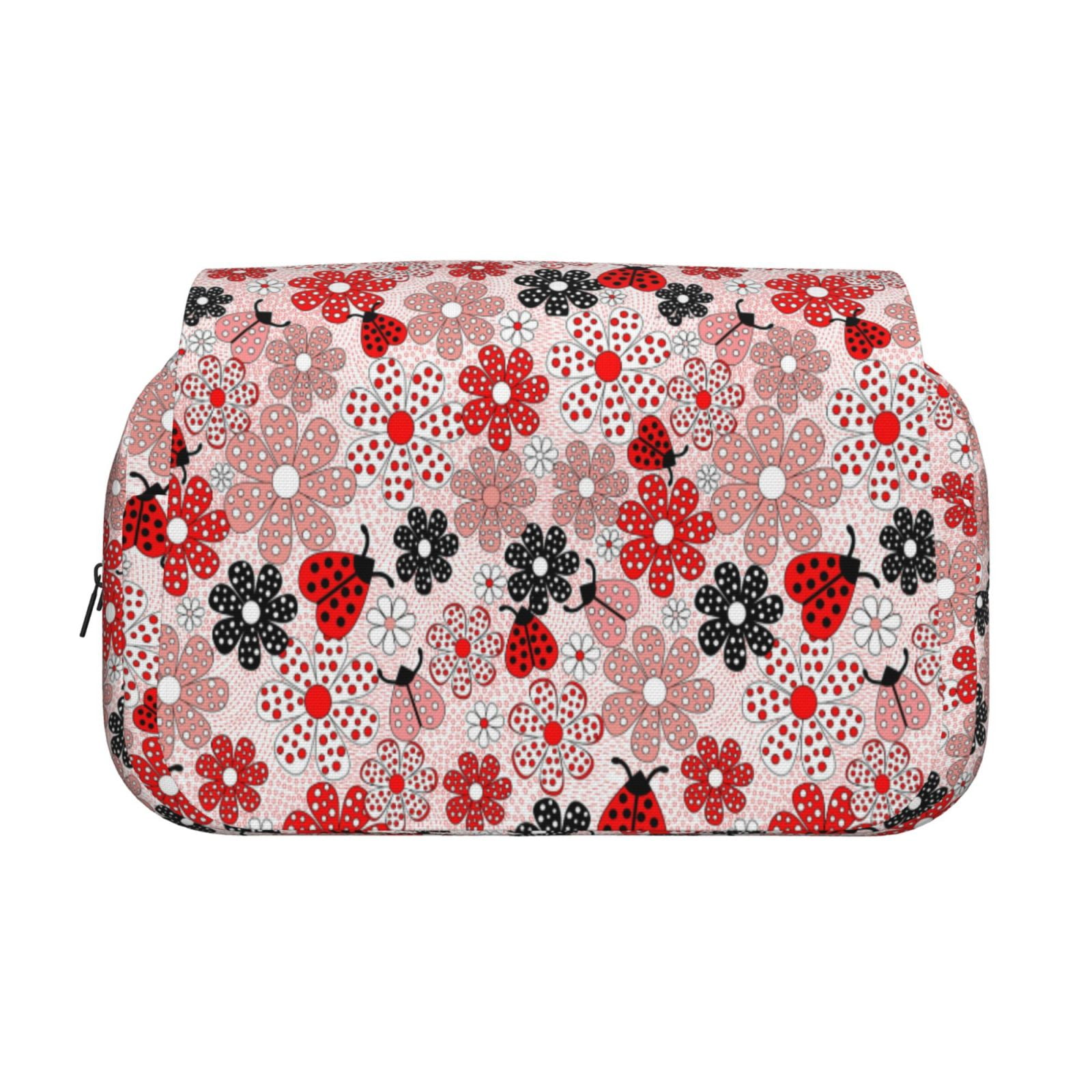 Rateoe Cute ladybugs red Pattern Double Clamshell Pen Case, Storage Organizer with Two Zipper Compartments– Holds Up to 50 Pencils & Pens