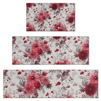 Pioneer Flower Floral Print Pattern Kitchen Rugs Sets Of 3,Kitchen Runner Rugs Non Skid Washable,Decorative Kitchen Floor Mats for Kitchen,Sink,Laundry,17"x30" 17"x47" 17"x59"