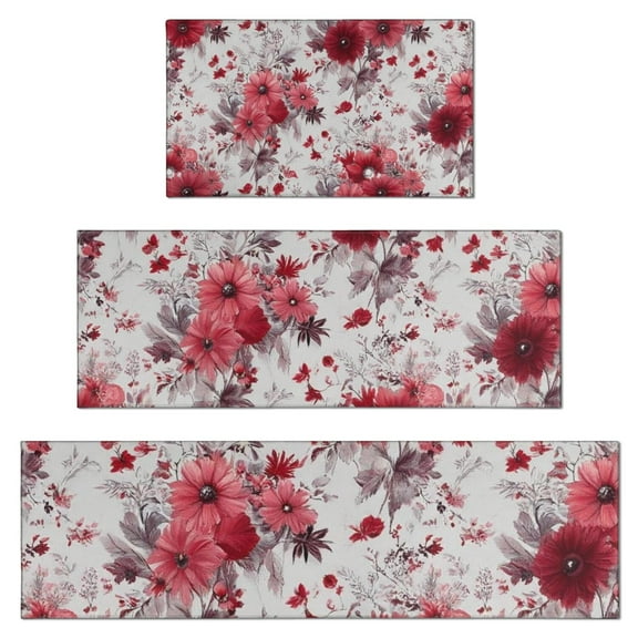 Pioneer Flower Floral Print Pattern Kitchen Rugs Sets Of 3,Kitchen Runner Rugs Non Skid Washable,Decorative Kitchen Floor Mats for Kitchen,Sink,Laundry,17"x30" 17"x47" 17"x59"