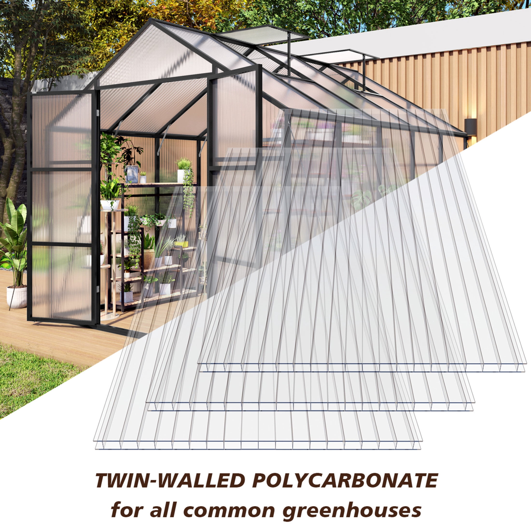 Noble House 10 Pack Twin-Wall Polycarbonate Greenhouse Panels, 4 ft x 2 ft UV-Protected Sheets, Transparent