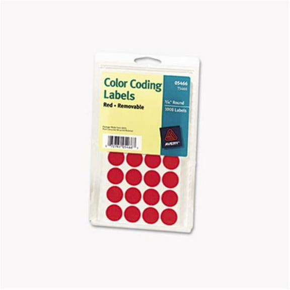 Avery Print or Write Removable Color-Coding Labels- 3/4in dia- Red- 1008/Pack