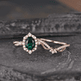 thumbnail image 3 of Oval Emerald Bridal Ring Set- Bridal Set Halo Infinity Diamond Wedding Ring in 14K Rose Gold Vermeil, 3 of 7