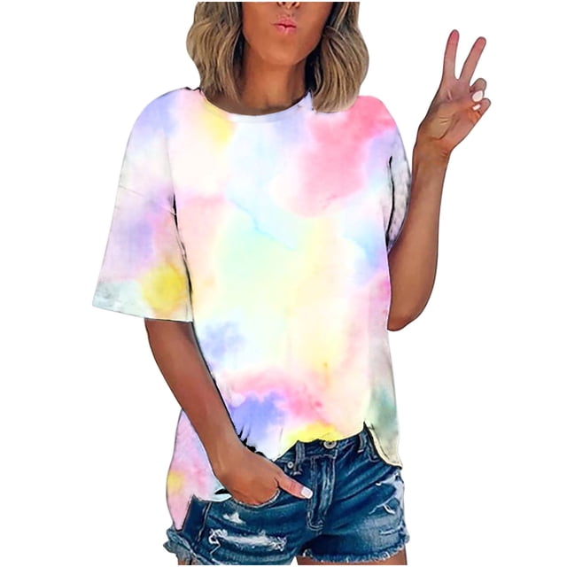 Pompotops T-shirt Mode Femme Imprimé Manches Courtes Blouse Col Rond Tops Décontractés Liquidation