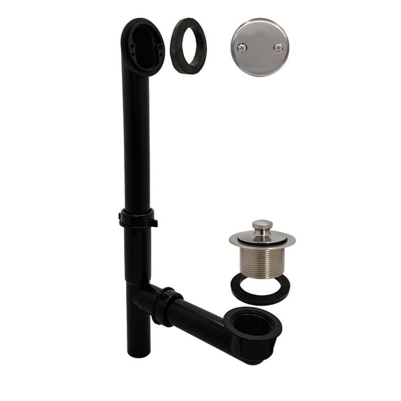 Westbrass 14" Black Polypropylene Twist & Close Drain Bathtub Assembly with Two-Hole Overflow, Satin Nickel