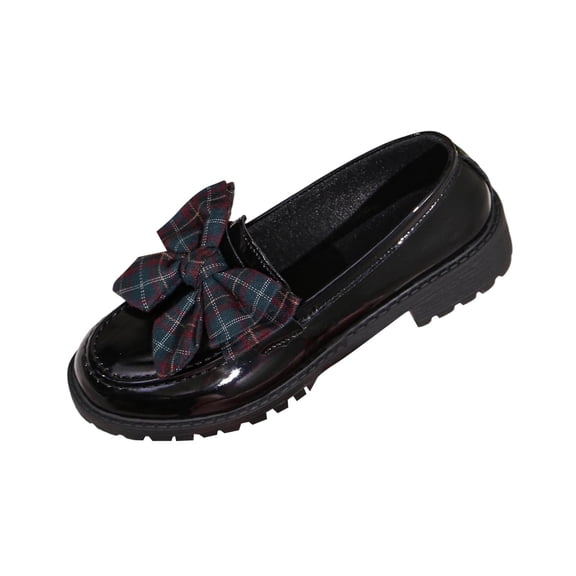 Xfvqtps Loafers for Women with Plaid Bow Thick Sole Patent Leather Slip on Office Work Business School Dressy Casual Shoes