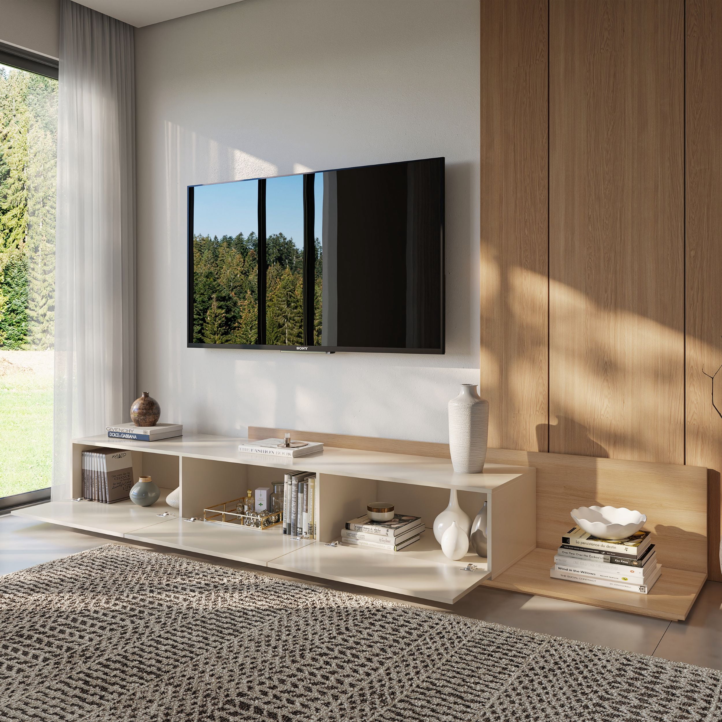 Nexera Noa Extendable TV Console (66"-108"), Natural Blonde Oak
