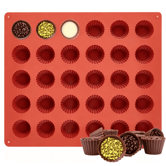 NORIZF Mini Peanut Butter Cup Silicone Mold,30-Cavity Silicone Candy Mold,Bite Size,Non Stick,For Keto Fat Bomb,Dark Chocolate 30-Cavity Silicone Candy Molds