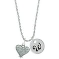 thumbnail image 1 of Delight Jewelry Antiqued Alligator Print Heart Silvertone Script Initial Disc - W - Charm Necklace, 20"+3", 1 of 4