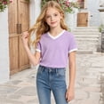thumbnail image 2 of Y-Sunset Girls' V-Neck T-Shirt, Short Sleeve Casual Tee, Soft Breathable Summer Top for Kids & 7-16 Years(Purple/11-12 Years), 2 of 5
