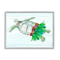 Stupell Hula Turtle Funny Tortoise Landscape Painting Gray Framed Art Print Wall Art